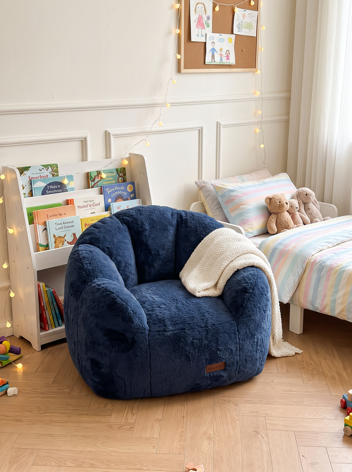 Kids Flower Bean Bag Sofa, Navy