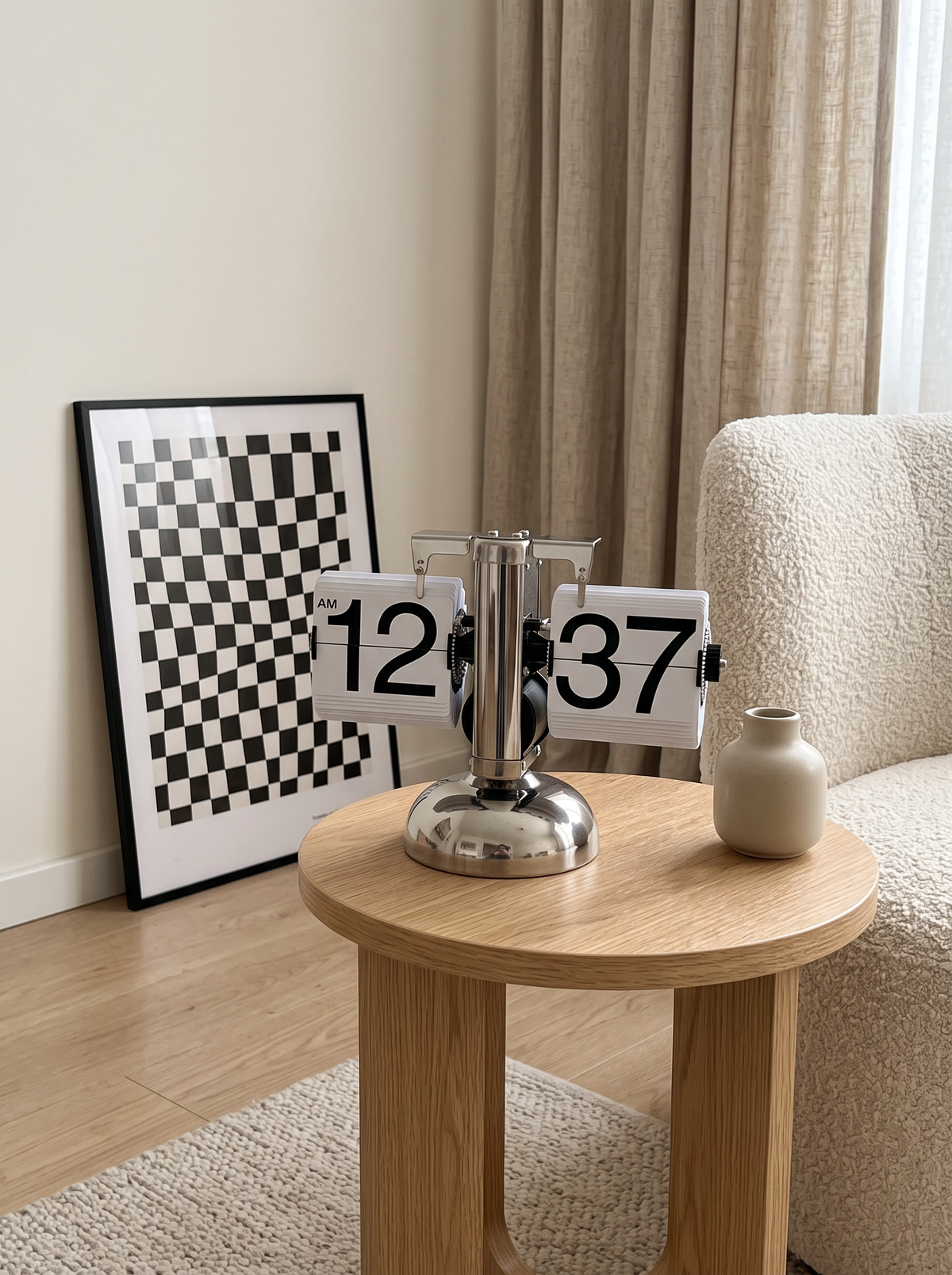 Stainless Steel Flip Clock, White