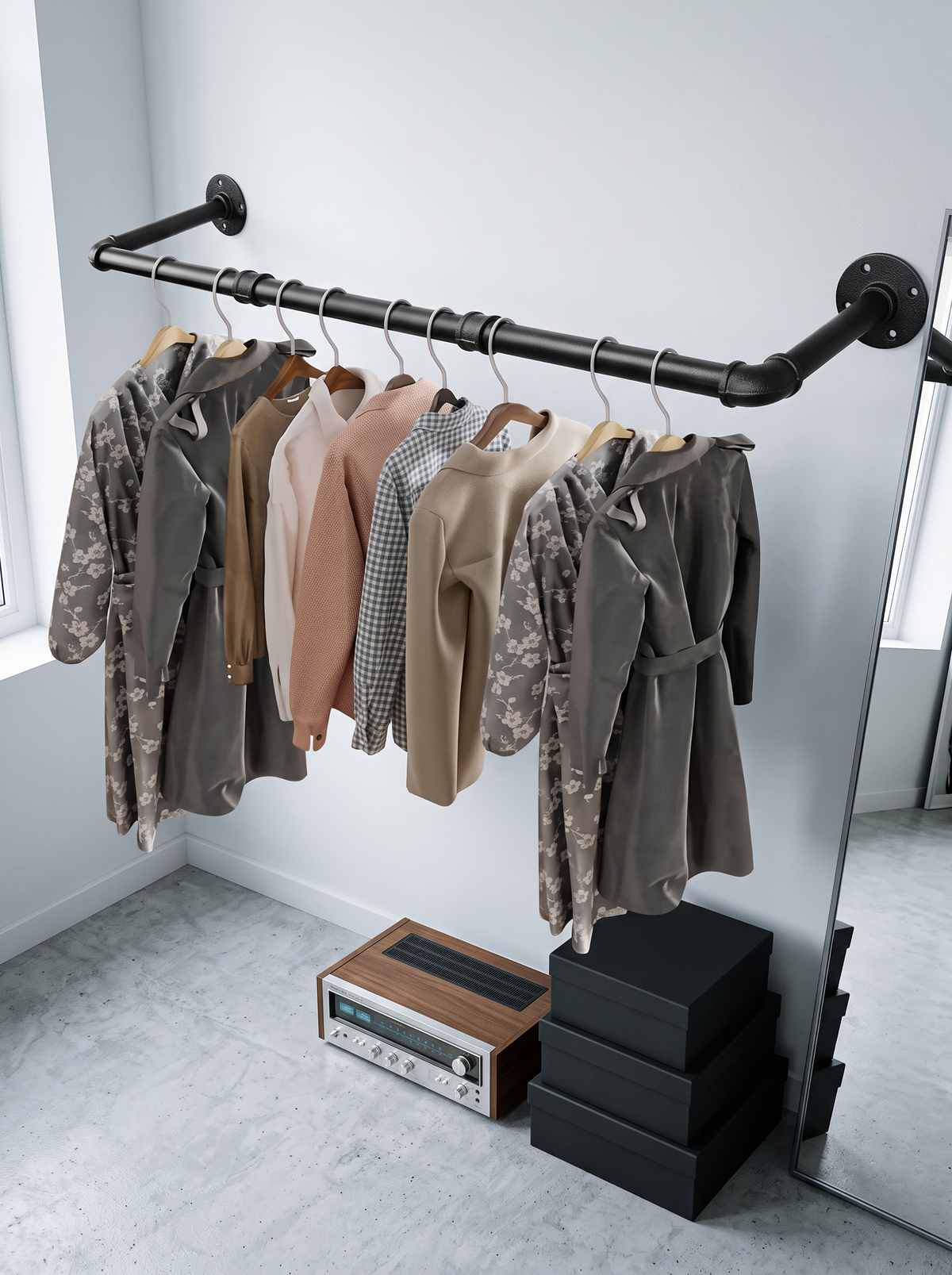 Industrial Pipe Wall Clothes Rack, 36 in