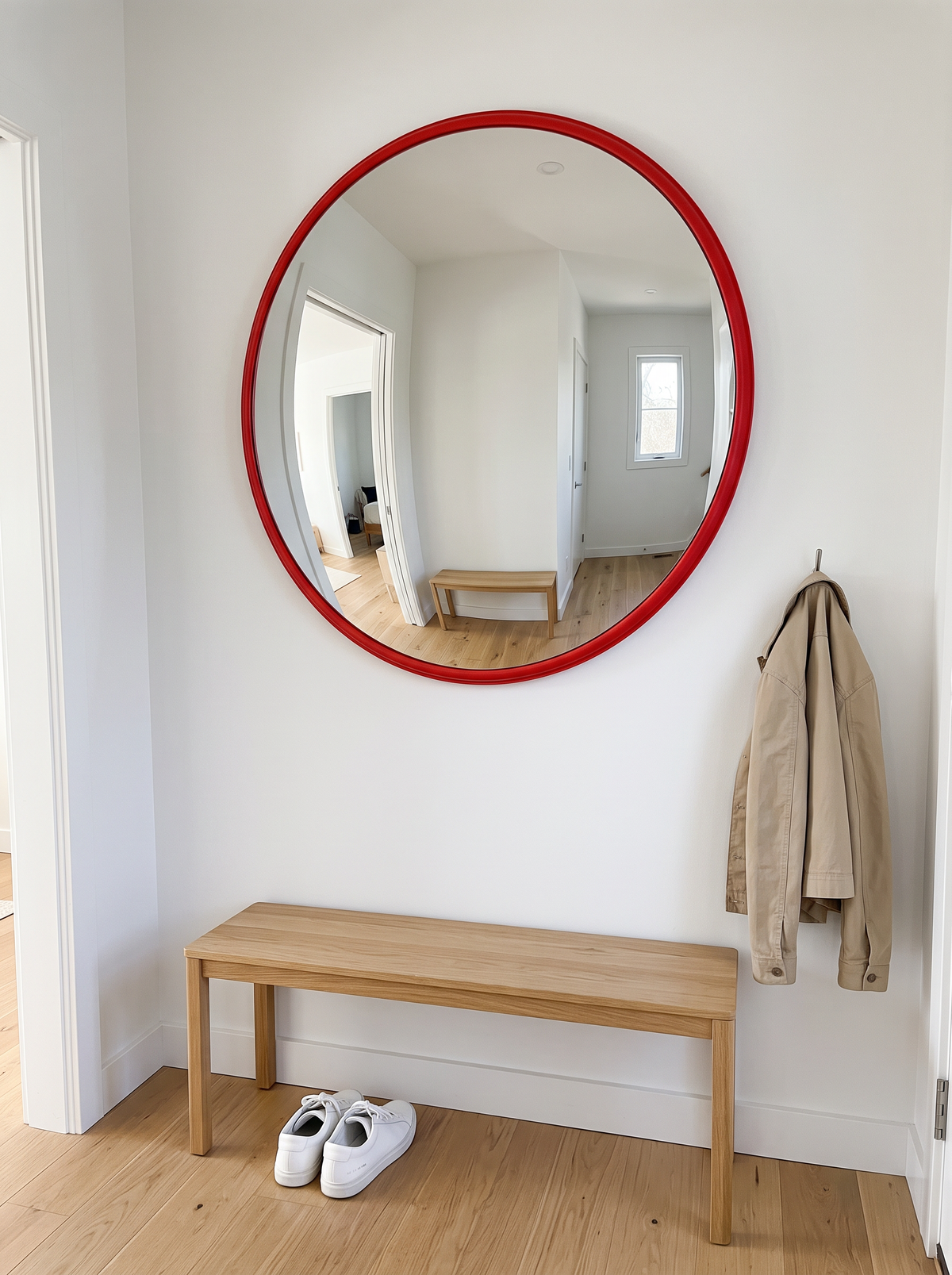 24 in Convex Mirror, Red Frame