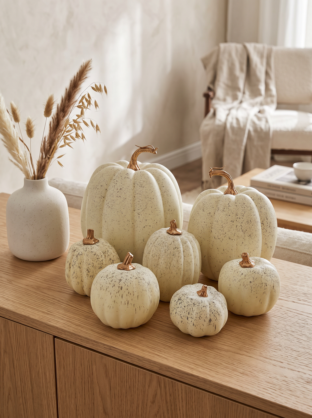 Cream Faux Pumpkins, Set of 7