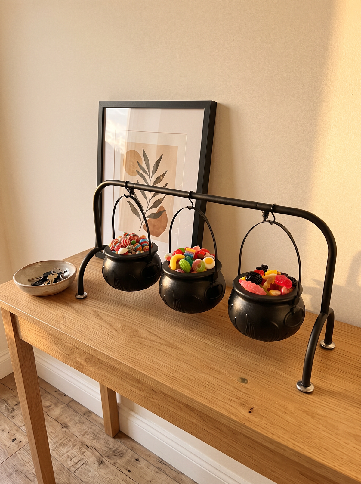 Witch Cauldron Candy Bowls on Rack, Set of 3
