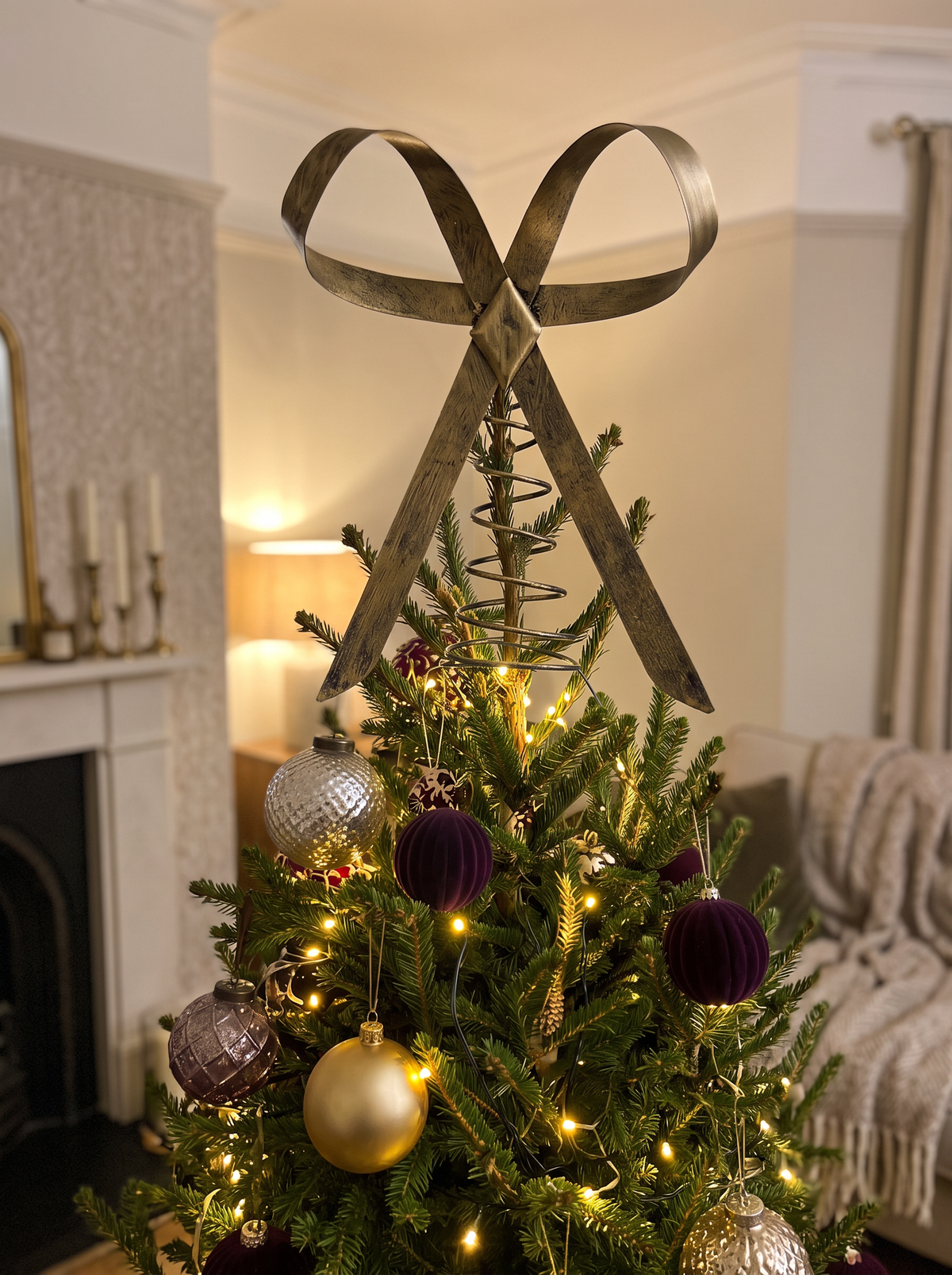 Brass Bow Christmas Tree Topper, 9.8 in
