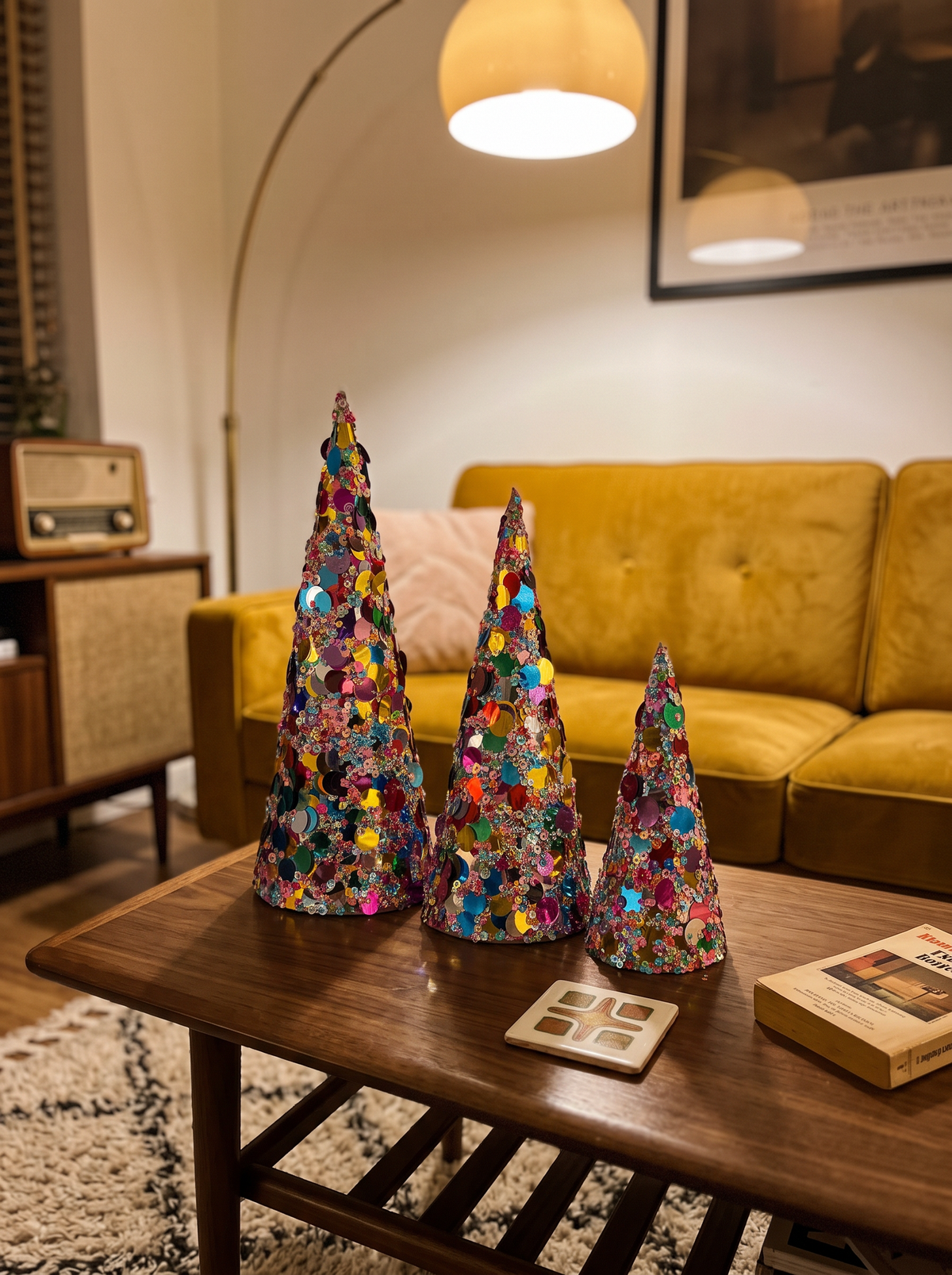 Sequin Cone Christmas Trees, Set of 3