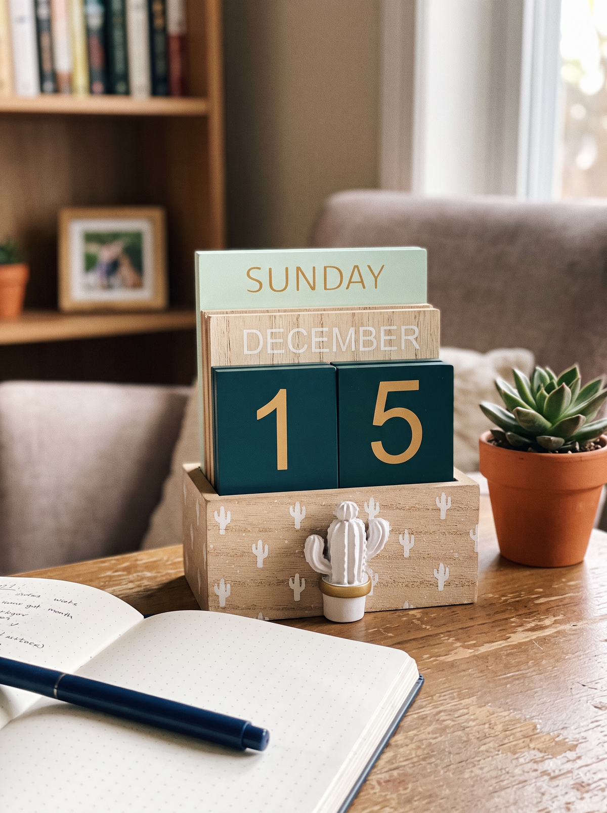 Wooden Perpetual Desk Calendar